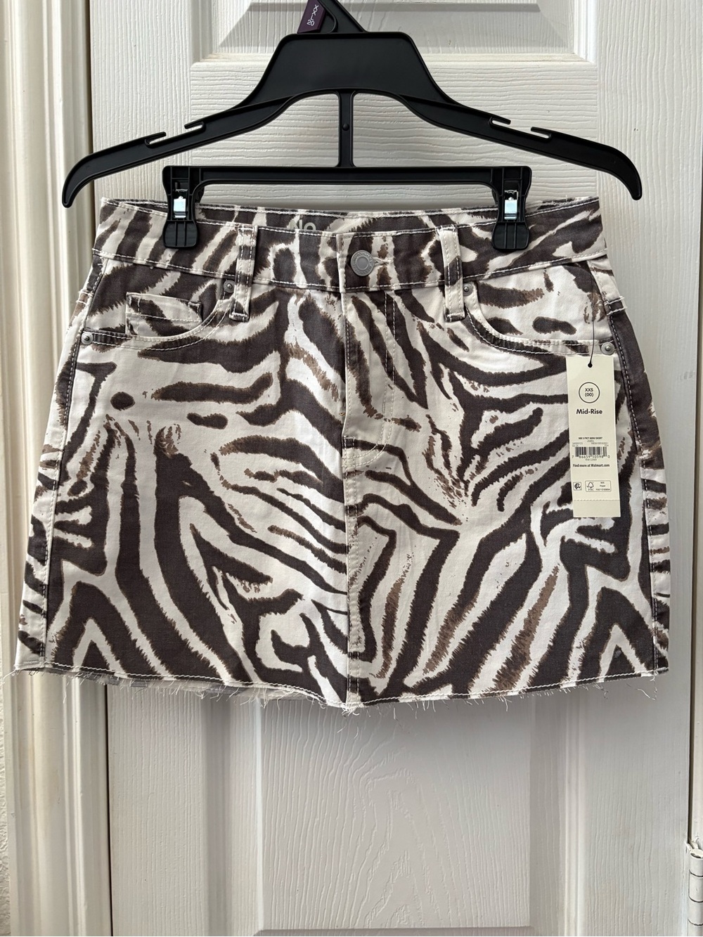 Zebra Print Mini Skirt Brown and White size XXS raw hem